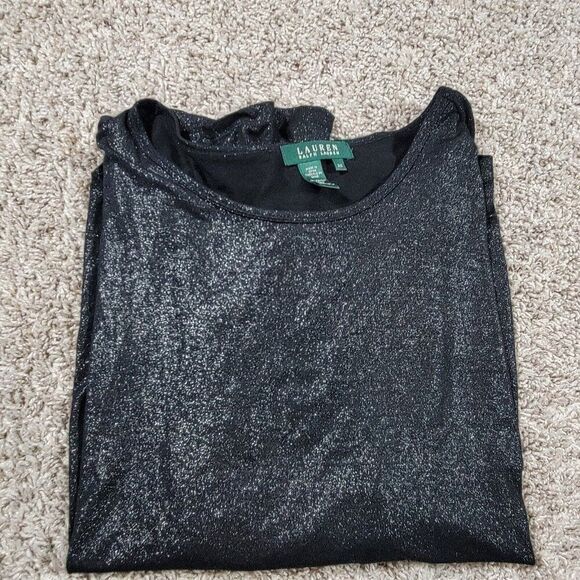 Lauren Ralph Lauren Shirt Womens 2X Black Shimmer Long Sleeve Blouse Top - Picture 8 of 9